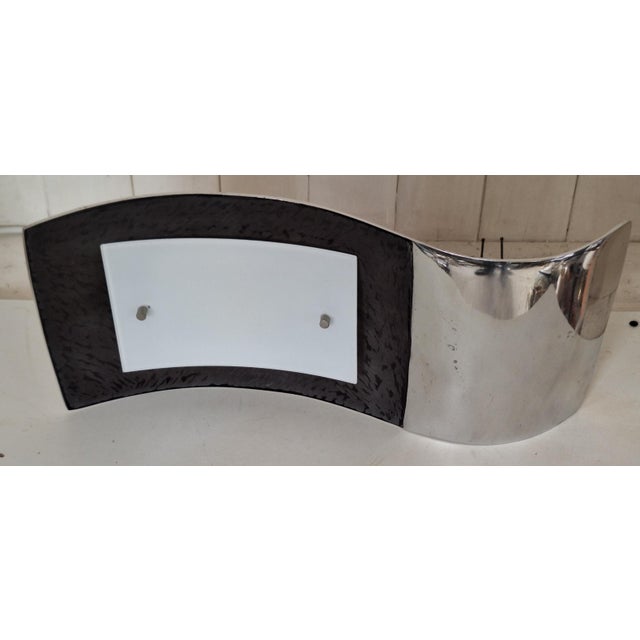 Vintage Wall Lamp with Black Aluminum Panel and Frosted Glass Pane by Fischer Leuchten, 1990s For Sale - Image 3 of 9