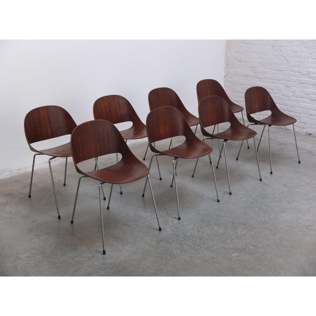 Very rare set of 8 authentic ‘sl58’ chairs designed by belgian architect léon stynen in 1958. This famous chair, made in...