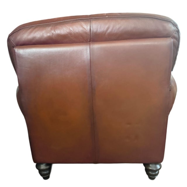 Traditional Natuzzi Maturità Italian Cognac Leather Armchair & Ottoman – Made in Italy For Sale - Image 3 of 12