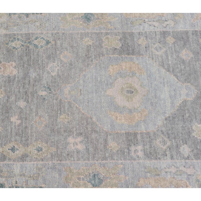 Gray Turkish Oushak Rug With Soft Gray Field and Pale Blue Medallion For Sale - Image 8 of 12