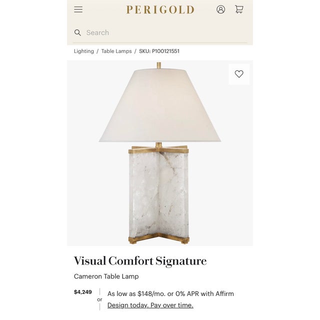 Visual Comfort Cameron Table Lamp Natural Quartz, Gilded Iron, White Linen Shade For Sale - Image 17 of 17