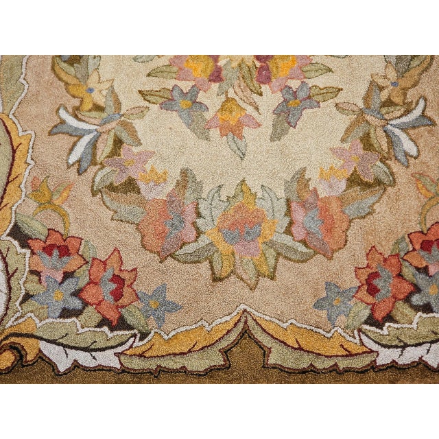 Brown Vintage American Hand Hooked Rug, Floral Pattern in Fall Colors, Folk Art Rug, 6’ X 9’ For Sale - Image 8 of 12