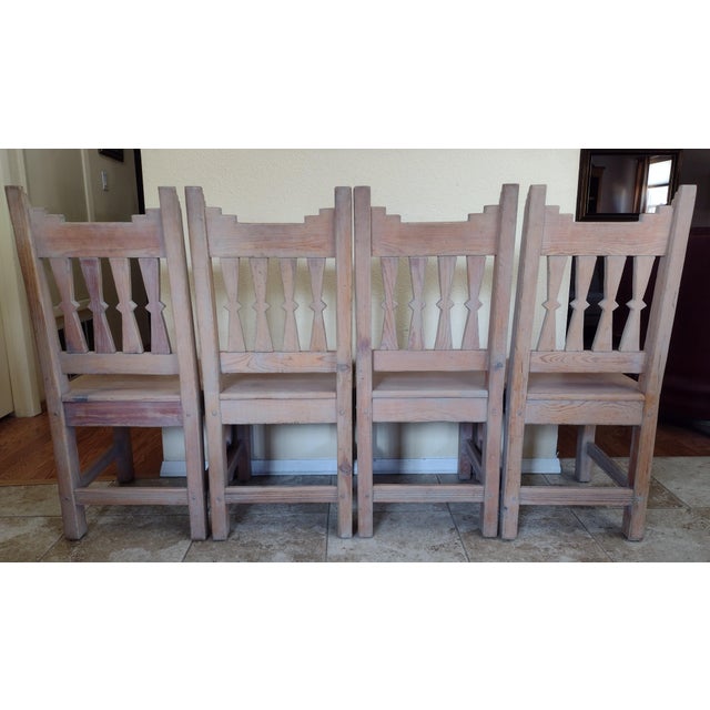 Late 20th Century Ernest Thompson Southwest Dining Table & 4 Chairs – Hand-Painted Solid Wood Set For Sale In Santa Fe - Image 6 of 12