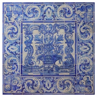 18th Century Portuguese Azulejos Tiles Panel with Vase Decor For Sale