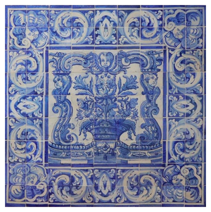 18th Century Portuguese Azulejos Tiles Panel with Vase Decor