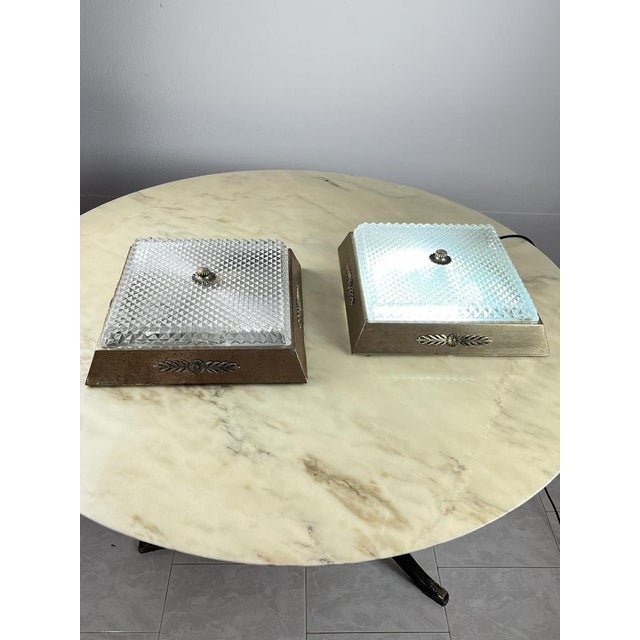Mid-Century Modern Metal and Glass Ceiling Lights, Italy, 1950s, Set of 2 For Sale - Image 3 of 15