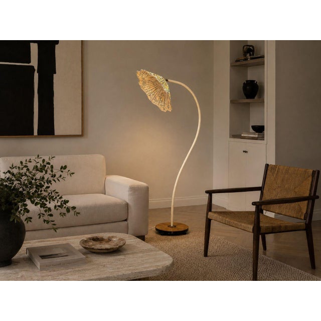 Swedish Mid-Century Modern, Organic Floor Lamp, Cord, Wood, Fabric, Sweden, 1930s An organic modern floor lamp designed...