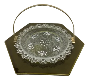 Haeger Green Platter Base With Cut Glass Insert