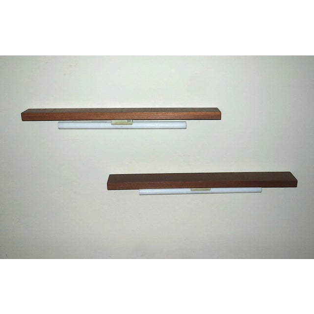 Narrow Danish Teak Shelves with Wall Lights, 1960s, Set of 2 For Sale - Image 6 of 9