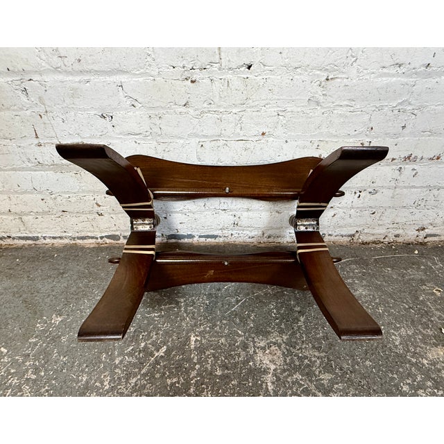 Dove Gray Vintage Camel Saddle Footstool For Sale - Image 8 of 10