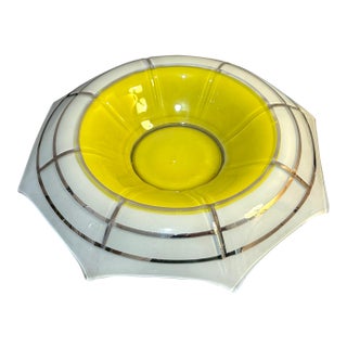 Art Deco Indiana Glass Moderne Classic Yellow/White/Silver Serving Bowl For Sale