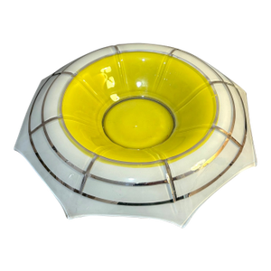 Art Deco Indiana Glass Moderne Classic Yellow/White/Silver Serving Bowl
