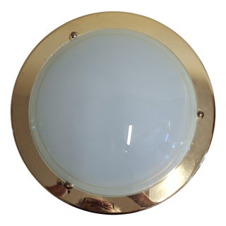 Flat Vintage Metal Ceiling Lamp with Frosted Glass Shade, 2000s For Sale