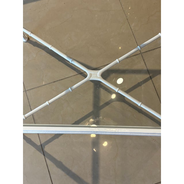 Vintage Brown Jordan Calcutta Faux Bamboo Side End Table New Glass & Powdercoat For Sale - Image 9 of 11