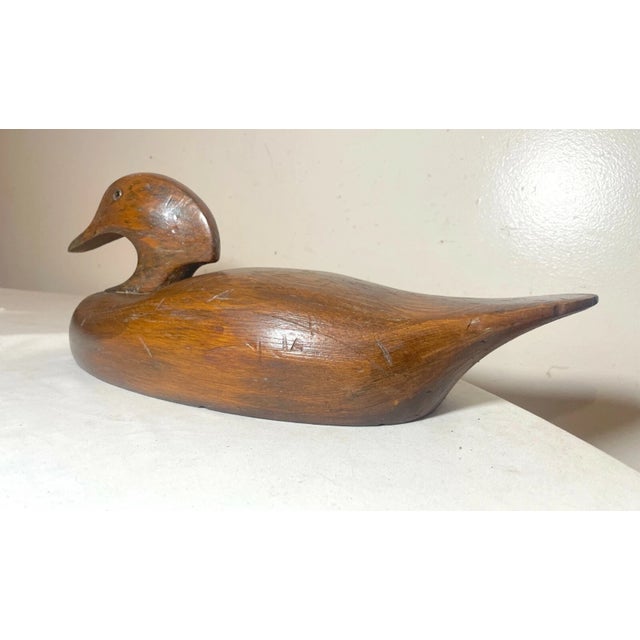 Antique 30 Hel Hand Carved Wood Flat Bottom Folk Art Duck Decoy Sculpture Statue For Sale In New York - Image 6 of 11
