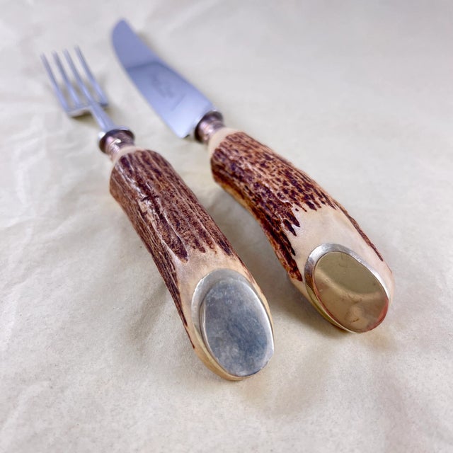 Late 19th Century Samuel Peace English Stag Antler Handled Knives & Forks, 10 Piece Set For Sale - Image 5 of 6