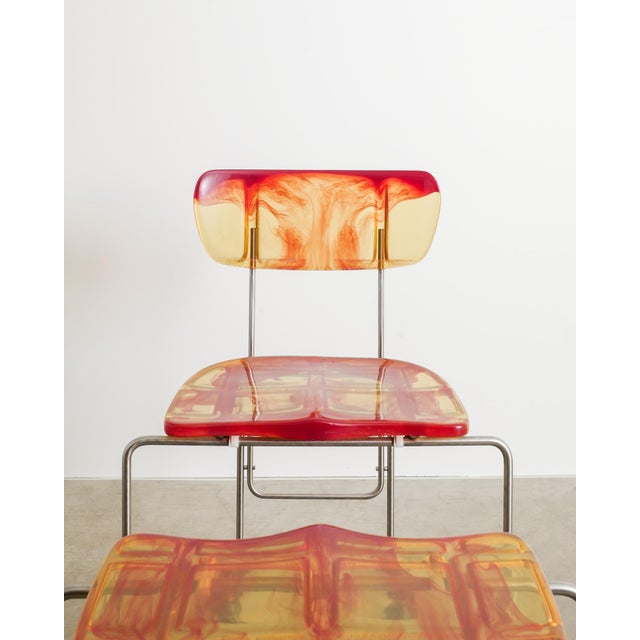 Set of Italian Contemporary Dining Chair & Ottoman in Red-Yellow Resin by Gaetano Pesce for Bernini Italy, 1993 For Sale - Image 3 of 8