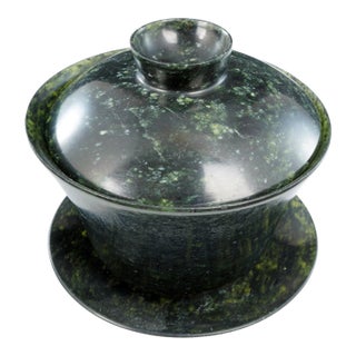 Chinese Soapstone Tea Bowl Lid and Saucer Republic Period For Sale
