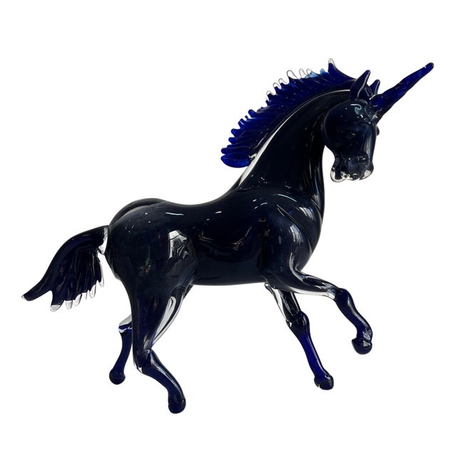 Vintage Murano Cobalt Art Glass Sculpture Unicorn Horse Signed Guiman 1/1 For Sale - Image 16 of 18