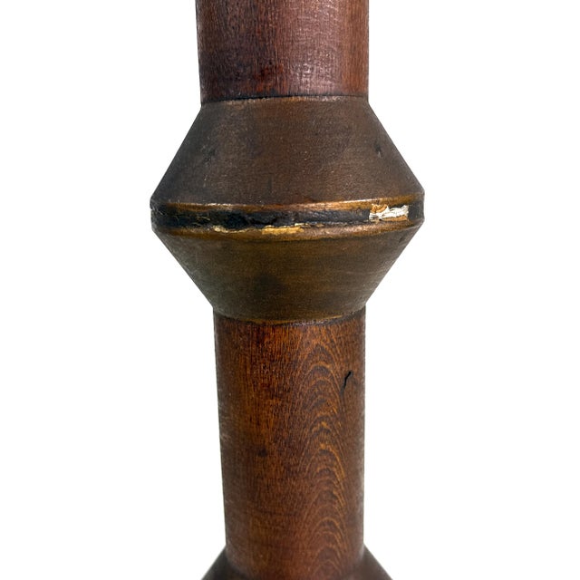 Antique 1890 Handmade Folk Art Wood Chunky Spool Victorian Edwardian Era Pedestal Plant Stand / Side Table For Sale - Image 11 of 16