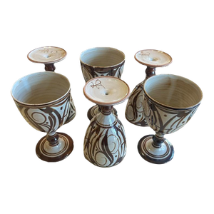 1960s Alan Caiger-Smith Adlermaston Pottery Mid Century Goblets- Set of 6