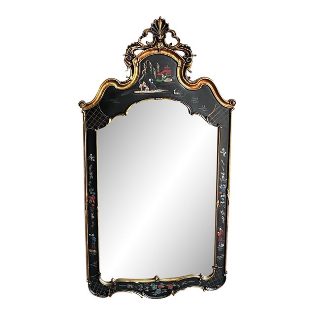 Carolina Mirror Co. Gilt Hand-Painted Asian Style Wall Mirror For Sale