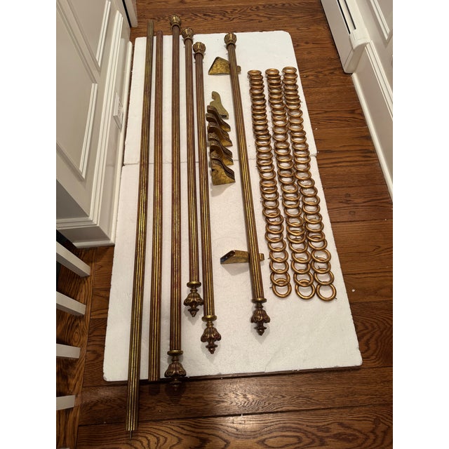 Set of vintage fluted drapery rods in gilded gold finish from the TMS Menagerie collection. Set includes 3-48” rods, 1-60”...