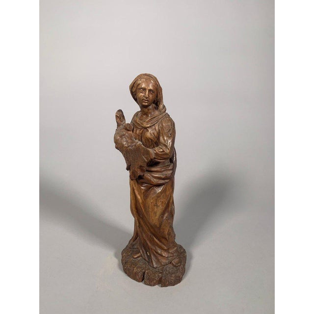 Renaissance 16th Century Wooden Sculpture of the Virgin and Child For Sale - Image 3 of 8