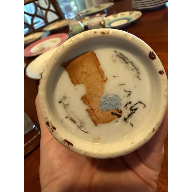 Baby Blue Antique, Hand-Painted Japanese Nippon Vase. Beautiful Bird and Flower With Two Gilded Handles. Early 1900s. Marimura Bros. For Sale - Image 8 of 8