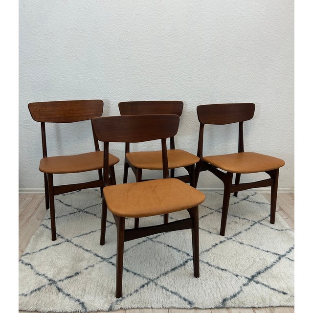 Wood Leather and Teak Dining Chairs from Schiønning & Elgaard, 1960, Set of 4 For Sale - Image 7 of 7