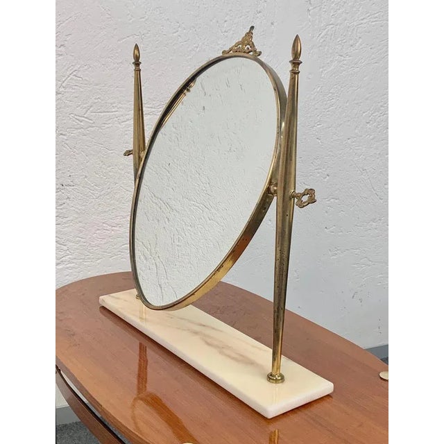 Italian Polished Brass Table Mirror with Adjustable Marble Vanity Base, 1950s For Sale - Image 9 of 11