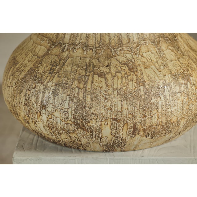 Large Artisan Studio Ceramic Vase with Textured Cream and Earth-Tone Glaze For Sale - Image 9 of 18