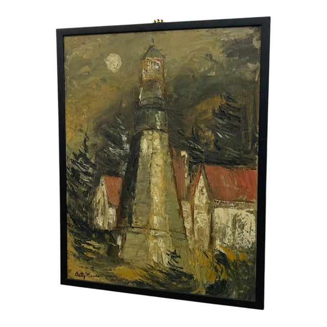 Vintage Signed Lighthouse Landscape Painting by Betty, Coastal Scene, Framed Original. For Sale In Seattle - Image 6 of 10