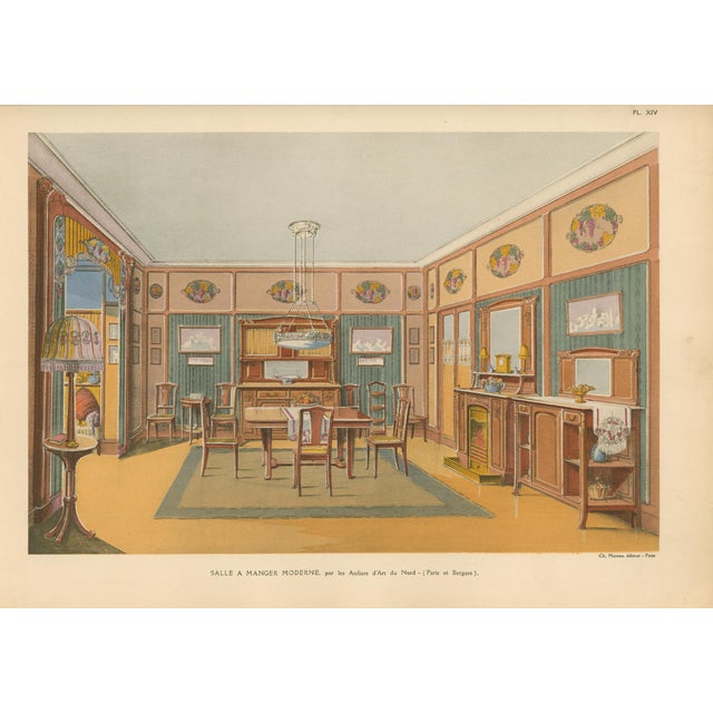 French Art Deco Interior Design Color Plate – Modern Dining Room, 1925 For Sale