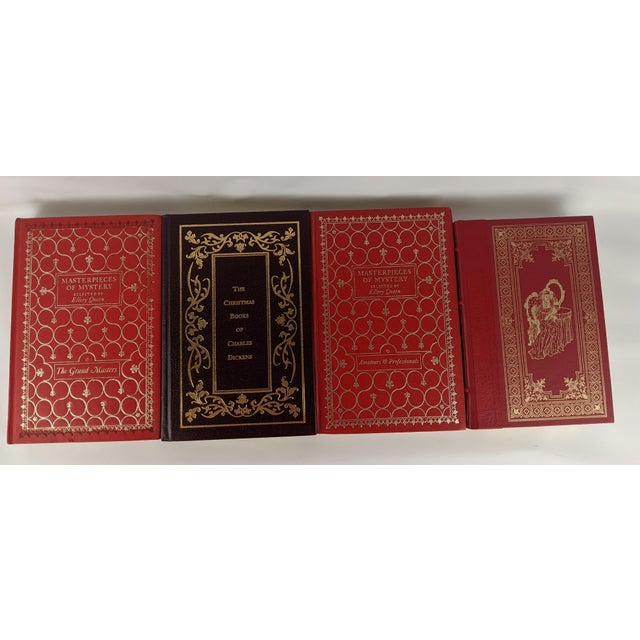 Set of 4 Red & Burgundy Gold Gilt Decorative Books, Dickens & Ellery Queen For Sale - Image 4 of 16