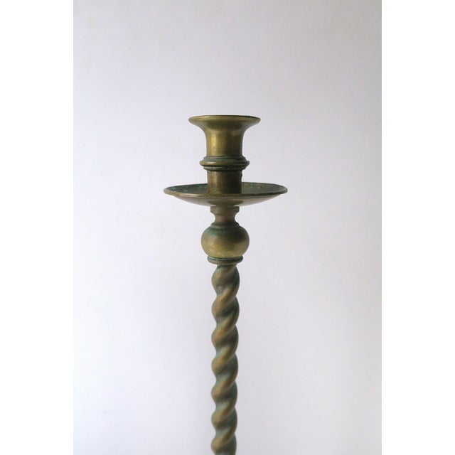 Metal English Brass Barley Twist Candlestick Holders, Pair, Circa Late-19th Century For Sale - Image 7 of 15