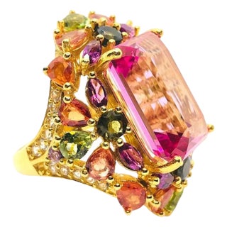 Bochic “Capri” Vintage Fancy Sapphires & Amethyst Ring — 18K Gold & Silver For Sale