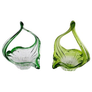 Vintage Belgian Blown Glass Baskets, 1970s, Set of 2 For Sale