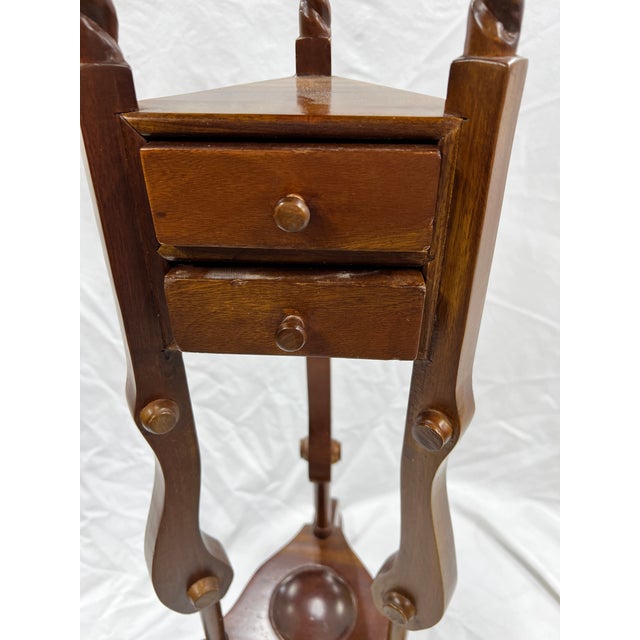 French Country Vintage Barley Twist Mahogany Wig, Pedestal, Plant Stand For Sale - Image 3 of 5