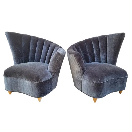 Wood MCM Asymmetrical Lounge Chairs and Ottoman Newly Reupholstered For Sale - Image 7 of 8