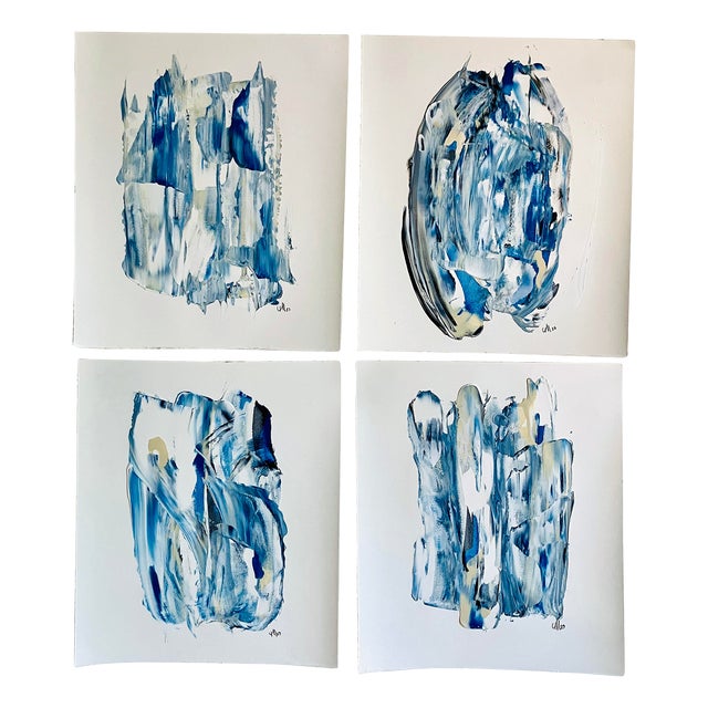 "Maine Storm" Contemporary Abstract Acrylic Painting Set of 4 For Sale