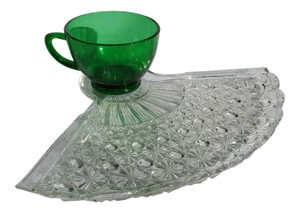 1950s Anchor Hocking Forrest Green Fan Snack Set - 2 Pieces