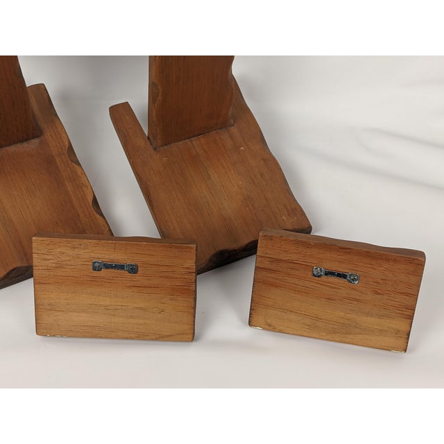 Mid-Century Primitive Rustic Brown Wood Wall-Mounted Shelf Sconces – Pair For Sale - Image 4 of 13