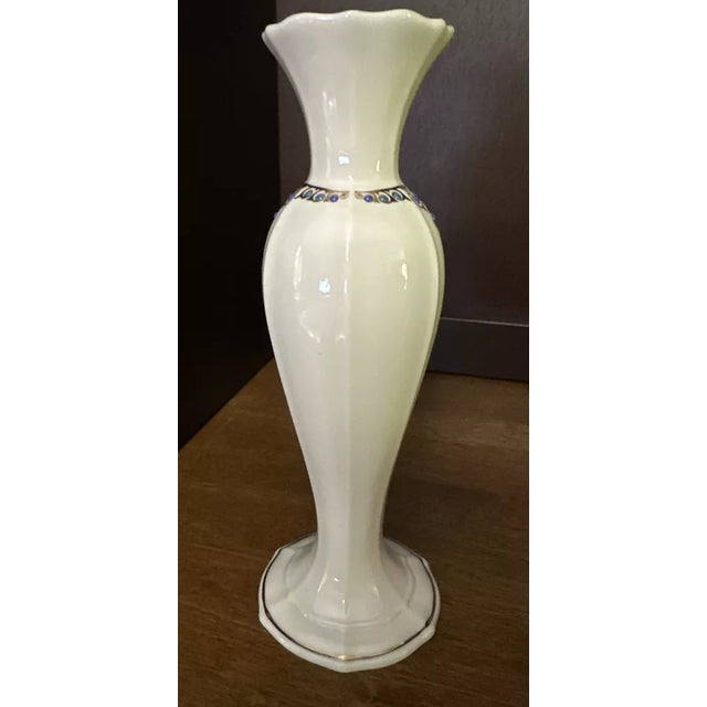 Mid-Century Modern Vintage Lenox Laurels Embossed Blue Beads Vase For Sale - Image 3 of 7