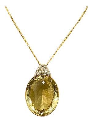 125 Carat Citrine & Diamond Pendent or Necklace 14 Karat Yellow Gold with Chain