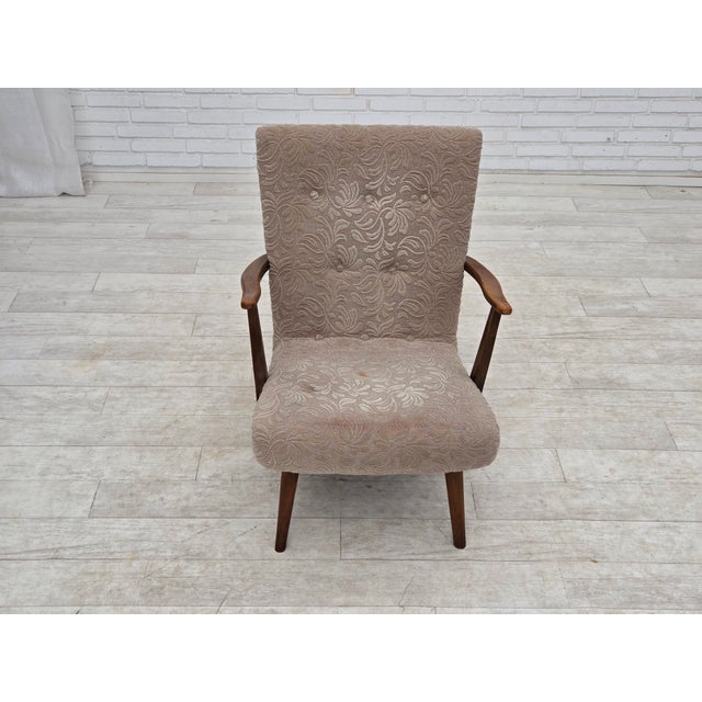 Beige Danish Armchair in Furniture Wool and Beech Wood, 1960s For Sale - Image 8 of 18