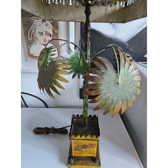 1960s 1960's Italian Yellow Tole Palm Tree Lamp For Sale - Image 5 of 14