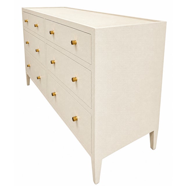 Metal Made Goods Faux Belgian Linen 6-Drawer Dresser With Brass Hardware For Sale - Image 7 of 7