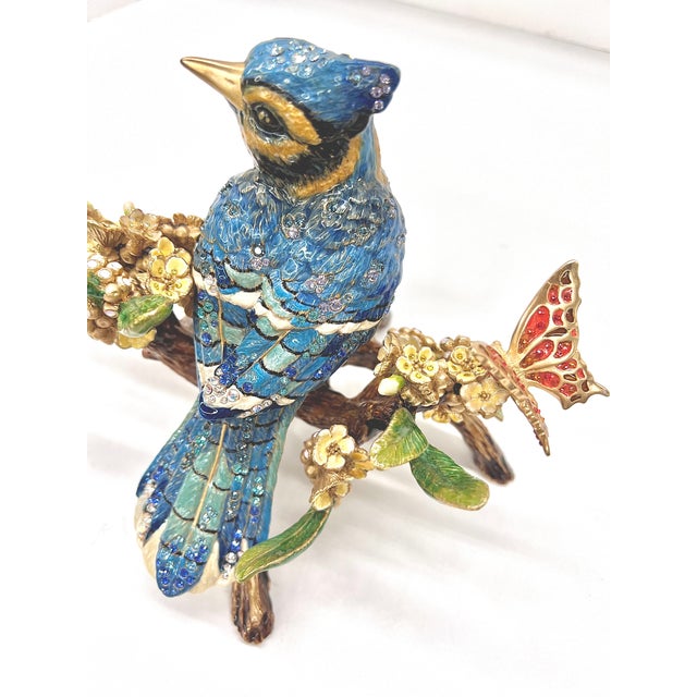 Navy Blue Jay Strongwater Swarovski Encrusted Anderson Courbett Blue Jay and Butterfly - Flora and Fauna Collection For Sale - Image 8 of 18
