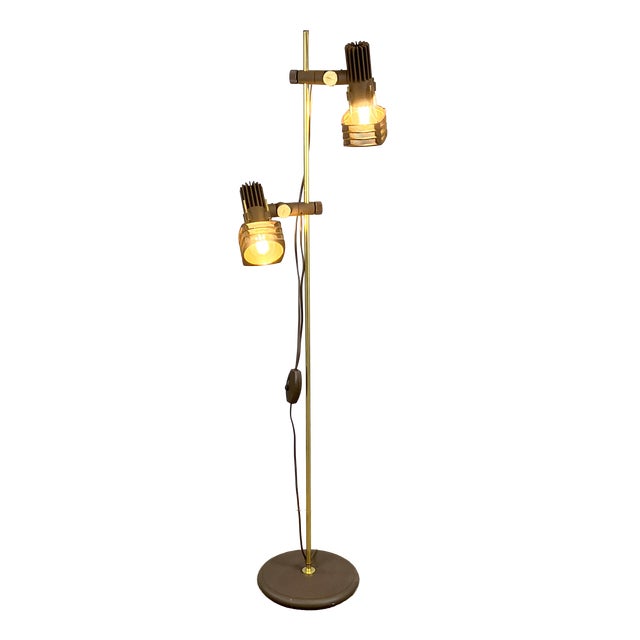 Two-Light Floor Lamp with Plastic Spotlights on a Brass Rod from Hustadt Leuchten,1970s For Sale